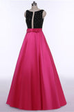 Red Open Back Beads Bowknot with Pockets Round Neck Sleeveless Prom Dresses