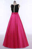 Red Open Back Beads Bowknot with Pockets Round Neck Sleeveless Prom Dresses