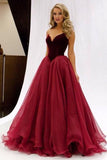 Princess V-Neck Organza Sleeveless Open Back Ruffles Burgundy Prom Dresses