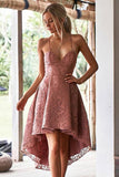 Cute Sweetheart High Low Lace Spaghetti Straps with Pocket Homecoming Dresses