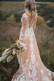 Long Sleeves Boho Wedding Dress With Appliques Mermaid STKP22A7X4E