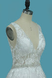 2024 Straps Lace Wedding Dresses A Line With Beaded PL285QF6