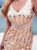 Sexy Mermaid Sequin V Neck Prom Dresses for Women V Back Pink Party Dresses STK15340