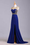 2024 Scoop Neckline Column Beaded Bodice Prom Dresses With Court Train P9327G5N