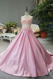 2024 Strapless Satin Wedding Dress Lace Up With Beads PK66R3RE