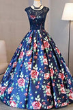 2024 Ball Gown Scoop Lace Floral Print Floor-Length Chic Prom Dress Evening Dress