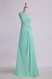 2024 Evening Dresses One Shouder Pleated Bodice Column Chiffon With Beads