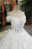 2024 New Arrival Off The Shoulder Floral Wedding Dresses Lace Up With Appliques And PM77ZCHC