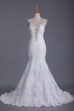 2024 Straps Open Back Tulle With Beads Mermaid Wedding Dresses