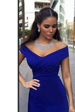 2024 Prom Dresses Off The Shoulder Satin Mermaid Dark Royal Blue Sweep P5K3ER4T