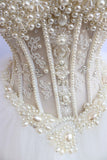 2024 Sweetheart Bridal Dresses With Pearls Ball Gown Tulle White Corset Back Court Train