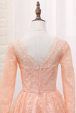 2024 A Line V Neck Long Sleeves Lace Homecoming Dresses PXFBZBZR