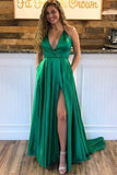 2024 V Neck A Line Prom Dresses Sweep Train PHJ7ZP45