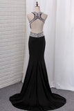 2024 Prom Dresses Open Back Spandex Scoop Mermaid With Beads PTPGH9FG