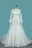 2024 Tulle Long Sleeves Mermaid Wedding Dresses With Applique Court Train Detachable