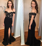 Elegant Off the Shoulder Black Lace Appliques Prom Dresses, Sweetheart Formal Dresses STK15186