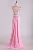 2024 Prom Dresses Sheath Scoop Spandex With Beading PTL8D3QP