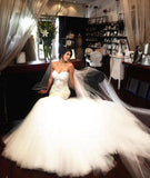 Stunning Mermaid Strapless Sweetheart Tulle Wedding Dresses with Appliques, Wedding Gowns STK15439