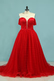 2024 Off The Shoulder A Line Prom Dresses Tulle With Pearls