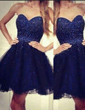 Modern Sweetheart A-line Beading Navy Blue Short Homecoming Dress