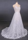 Spaghetti Straps V Neck Lace Off White Wedding Dresses with Criss Cross Bridal Dresses STK15422