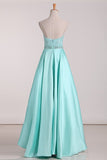 2024 New Arrival A Line Prom Dresses Satin With Beads Floor PEA4349F