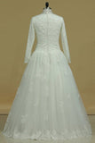 2024 Muslim Wedding Dresses A-Line High-Neck Tulle With Applique & Beading PPM22QKA