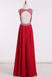 2024 Prom Dresses A Line Open Back Scoop Beaded Bodice Chiffon