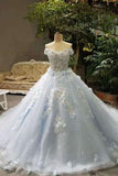 2024 Tiffany Blue Wedding Dresses Tulle Lace Up With Appliques And Handmade PQYL4JYH