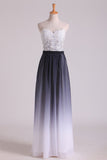 2024 Gradient Color Sweetheart Prom Dresses A Line Chiffon Floor Length With Applique