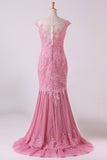 2024 Mermaid Evening Dresses Bateau Tulle With Applique Sweep PF4E84CM