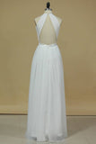 2024 Sexy Open Back Bridesmaid Dresses A Line Halter Chiffon PY1JLDGA