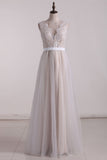 2024 Scoop Prom Dresses A Line Tulle Floor Length