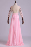 2024 Mid-Length Sleeve A-Line Scoop Chiffon Prom Dresses Floor-Length With Applique & PN9R76LN