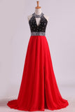 2024 Bicolor Halter A Lline Prom Dresses Sequined Bodice Sweep Train P2P4Q2RR