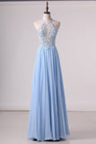 2024 Open Back A Line Prom Dresses Chiffon With Applique And PJ677LM7