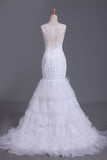 2024 Wedding Dresses Straps Organza With Applique And PQAM63PK