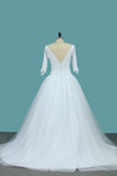 2024 Mid-Length Sleeves Scoop A Line Wedding Dresses Tulle PMTN4R7C