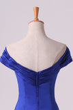 2024 Prom Dresses Off The Shoulder Satin Mermaid Dark Royal Blue Sweep PLDZD9FK