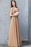 A Line V Neck Short Sleeves Long Tulle Prom Dress Evening Dresses With STKP7MZF43L