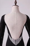 2024 Open Back Bateau Prom Dresses Sheath Spandex Black With P23G4AYB