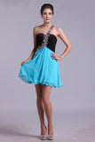 2024 Two-Tone Homecoming Dresses One Shoulder A-Line Empire Waist Chiffon With Beads