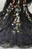 2024 Boat Neck High Low A-Line Black Prom Dresses Lace Up P284DG3N