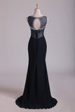 2024 Scoop Open Back Beaded Bodice Floor Length Chiffon Prom P2Q69TNY