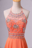 2024 Halter Prom Dress Beaded Bodice A Line Chiffon Long Chic PT8RBY9K