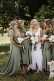 Simple V Neck Green A line Bridesmaid Dresses, Cheap Wedding Party Dresses SRS15599