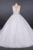 Princess Ball Gown Sheer Neck White Wedding Dresses Lace Appliqued Bridal Dresses STK15293