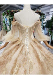 Ball Gown Wedding Dresses 3/4 Sleeves Top Quality Appliques PC3J921A