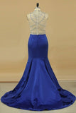 2024 Prom Dresses High Neck Beaded Bodice Mermaid/Trumpet Satin Sweep P8Q28D7K