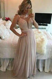 2024 New Arrival Scoop Beaded Bodice Chiffon A Line Prom Dresses